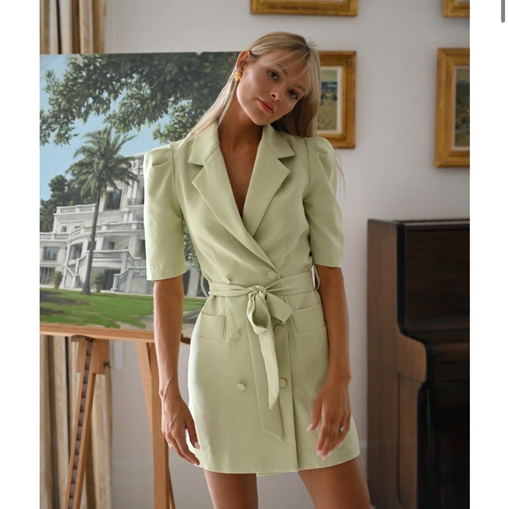Yllw RANDY PUFF-SLEEVE BLAZER DRESS — PEA GREEN